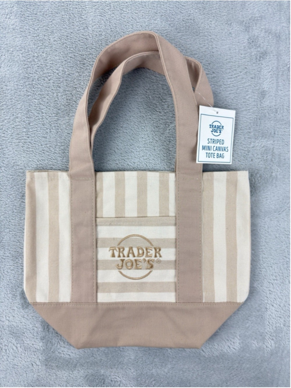 Trader Joes Mini Beige Striped Canvas Tote Limited Edition